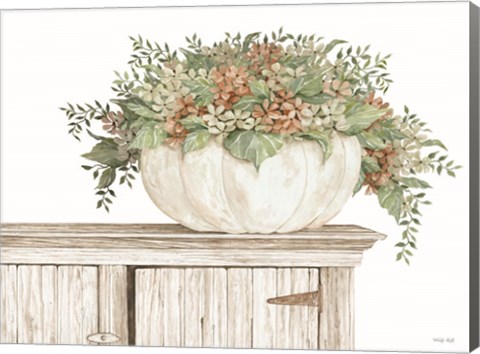 Framed Fall Floral Pumpkin (white) Print