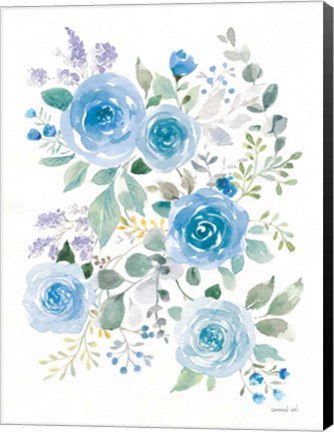 Framed Lush Roses II Blue Print