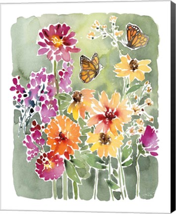 Framed Monarchs and Blooms Print