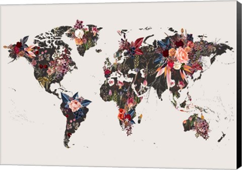 Framed Worldmap Flowers Print