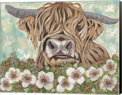 Framed Floral Highland Cow Print