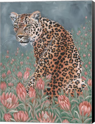 Framed Leopard in the Flowers Print