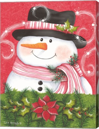 Framed Snowman &amp; Poinsettia Print