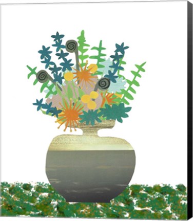 Framed Soft Blooms In Gray Vase Print