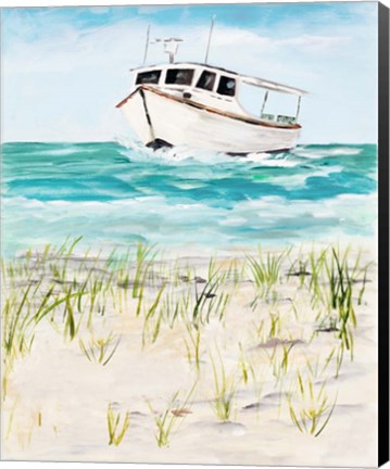 Framed Boat By The Shore Print