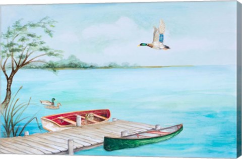 Framed Fishing Dock With Mallards Print