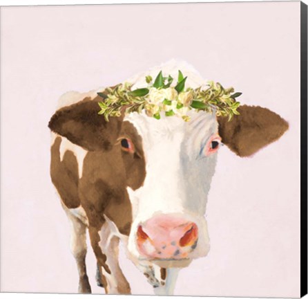 Framed Floral Crown Cow Print