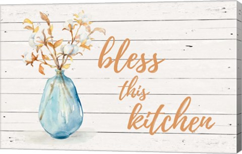 Framed Bless this Kitchen (Blue Vase) Print