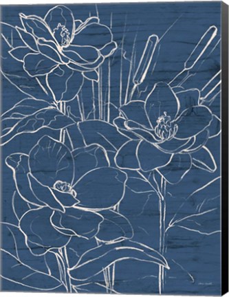 Framed Floral Sketch on Navy II Print