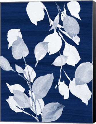 Framed Simple Leaves on Navy Print