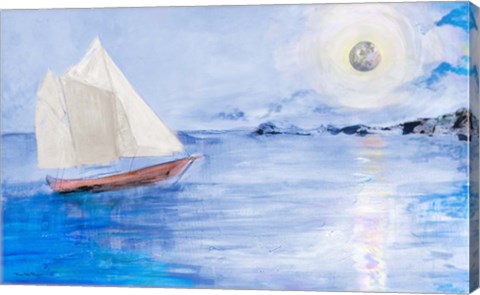 Framed Sailing In Moonlight Print