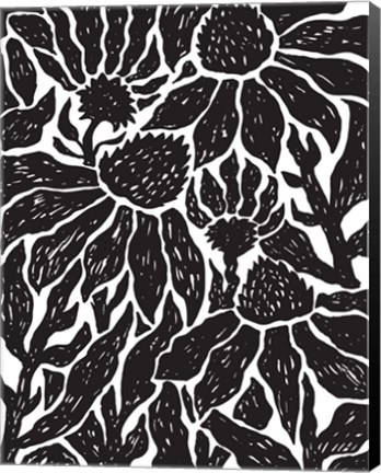 Framed BW Floral Linocut Print