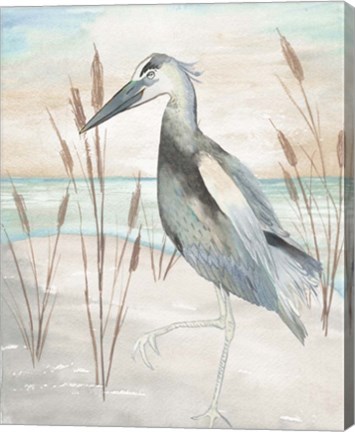 Framed Heron by Beach Grass II Print