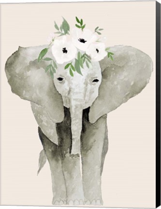 Framed Floral Crowned Elephant Print