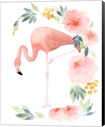 Framed Floral Flamingo I Print