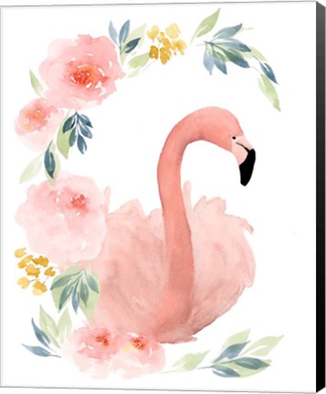 Framed Floral Flamingo II Print