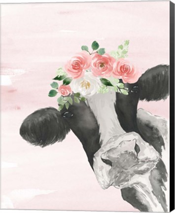 Framed Crowned Cow on Pink Print