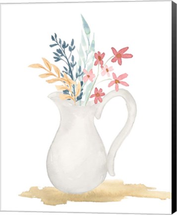 Framed Farmhouse Pitcher With Flowers I Print