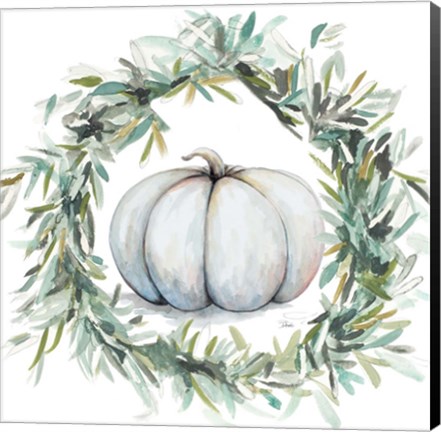 Framed White Pumpkin With Garland I Print