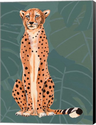 Framed Cheetah Retro On Leaf Pattern Print