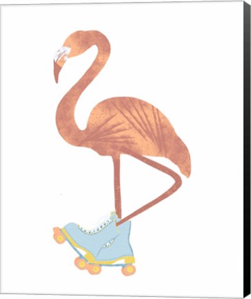 Framed Skating Flamingo Print