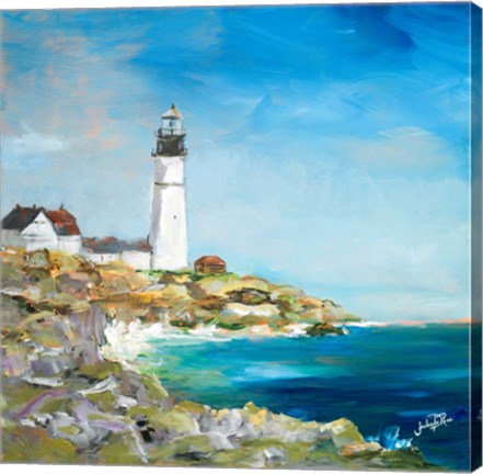 Framed Lighthouse on the Rocky Shore I Print