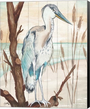 Framed Heron On Branch I Print