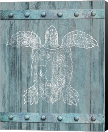 Framed White Turtle On Blue Print