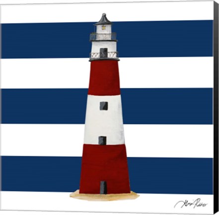 Framed Nautical Stripe Lighthouse Print