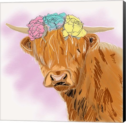 Framed Highland Cow With Crown Print