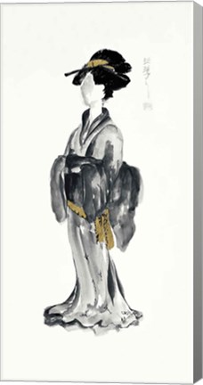 Framed Geisha I Black and Gold Print