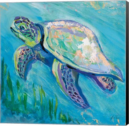 Framed Sea Turtle Swim Light Flipped Print