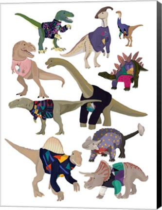 Framed Dinosaurs in 80&#39;s Jumpers Print