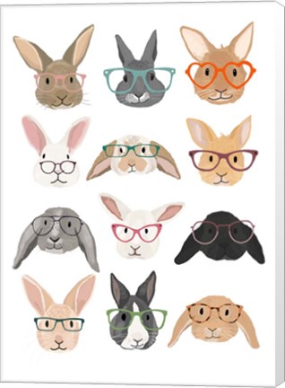 Framed Rabbits in Glasses Print