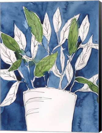 Framed Green Leaves in Pots I Print