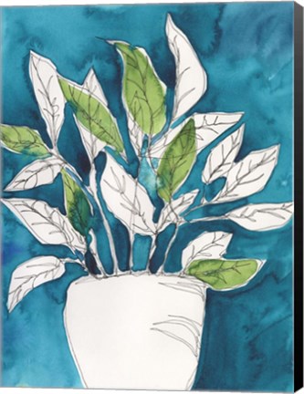 Framed Green Leaves in Pots II Print