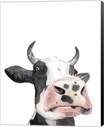 Framed Watercolor Cow Portrait I Print