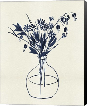 Framed Indigo Floral Vase I Print