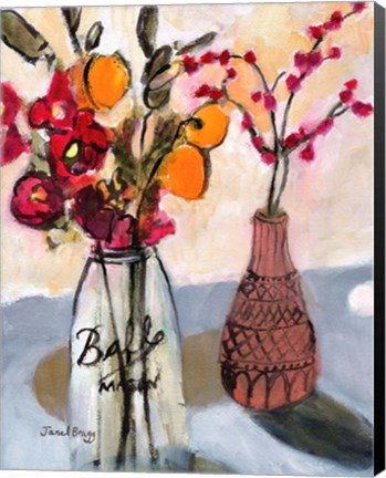 Framed Still Life with Mason Jar and Flowers Print