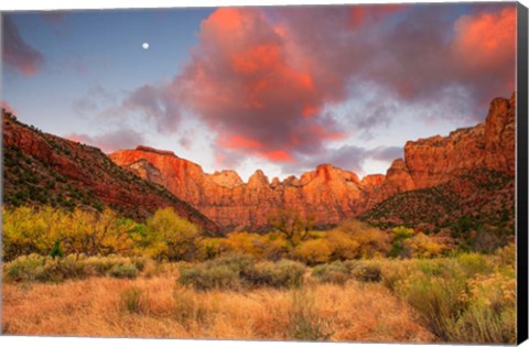 Framed Temple Sunrise &amp; Moon Print