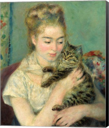 Framed Woman with Cat (Femme au chat), 1875 Print