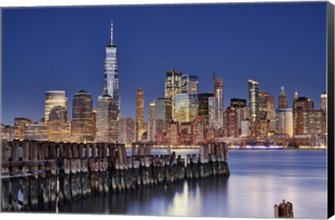 Framed Manhattan Skyline at night Print