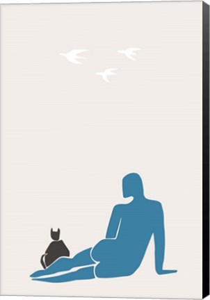 Framed Woman and Cat Print