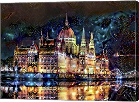 Framed Budapest Hungary Parliament at night Print