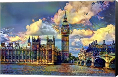 Framed London England Big Ben and Parliament Print