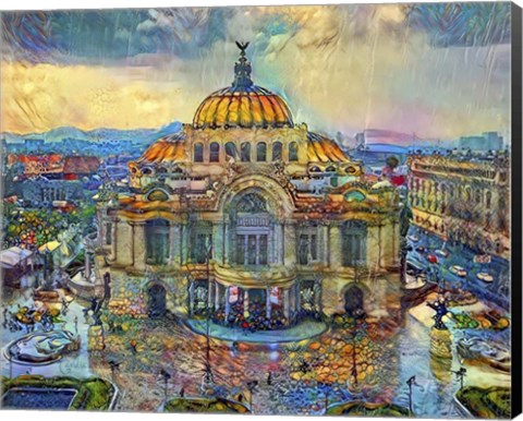 Framed Mexico City Palace of Fine Arts in the rain Print