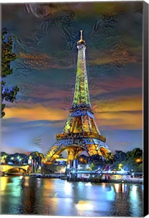 Framed Paris France Eiffel Tower at sunset Print