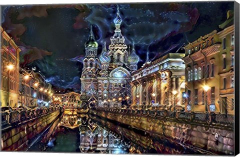 Framed Saint Petersburg Russia Church of the Savior on Spilled Blood at night Print