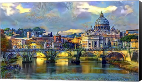 Framed Vatican City Saint Peter Basilica and bridge by day Print