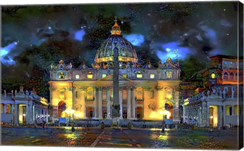 Framed Vatican City Saint Peter Basilica at night Print